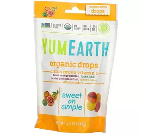 Органические Леденцы, Organic Vitamin C Drops, YumEarth  93г Цитрусовый микс (05608004)