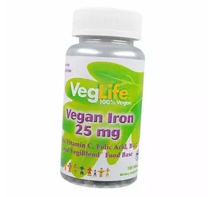 Железо с Витаминами, Vegan Iron 25, VegLife  100таб (36455001)
