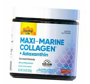 Морской коллаген и Астаксантин, Maxi-Marine Collagen + Astaxanthin, Country Life  113г Тропический пунш (68124008)