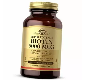 Биотин для волос, кожи и ногтей, Biotin 5000, Solgar  100вегкапс (36313029)