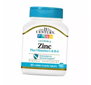 Цинк с Витаминами С и В6, Zinc plus Vitamins C & B-6, 21st Century  90таб Вишня (36440071)