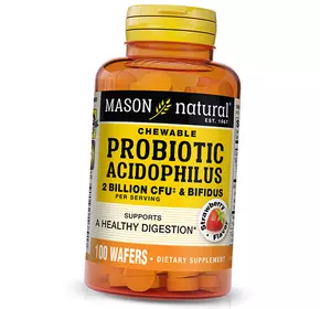 Пробиотик Ацидофилус, Chewable Probiotic Acidophilus With Bifidus 2 Billion, Mason Natural  100таб Клубника (69529004)