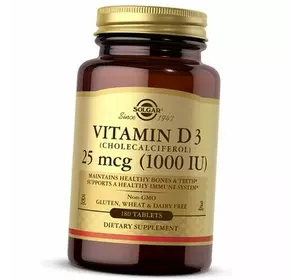 Витамин Д3, Холекальциферол, Vitamin D3 1000 Tab, Solgar  180таб (36313177)