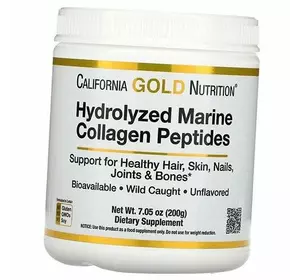 Гидролизованные Пептиды Морского Коллагена, Hydrolyzed Marine Collagen Peptides, California Gold Nutrition  200г Без вкуса (68427002)