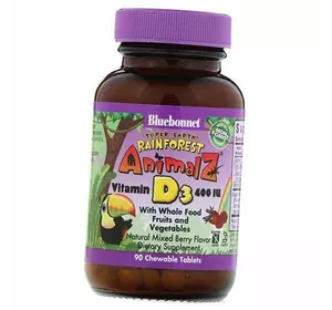 Витамин Д для детей, Animalz Vitamin D3, Bluebonnet Nutrition  90таб Ягодный микс (36393085)