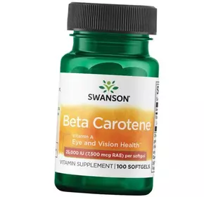 Витамин А, Бета-Каротин, Beta-Carotene 25000, Swanson  100гелкапс (72280050)