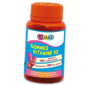 Жевательный Витамин Д3 для детей, Vitamine D3 Gummies, Pediakid  60таб Натуральная клубника (36505006)
