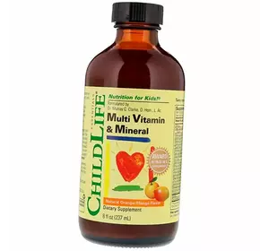 Мультивитамины для детей, Multi Vitamin & Mineral, ChildLife  237мл Апельсин-манго (36514005)